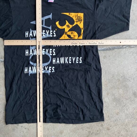 VINTAGE IOWA HAWKEYES BLACK T-SHIRT LARGE 90S SINGLE STITCH - Picture 4 of 4